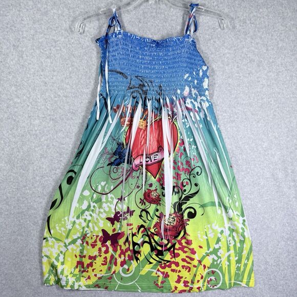 In Gear Dress Womens Sz M Smocked Sundress Vibrant Graphic Print Beachy Coverup - Picture 2 of 12